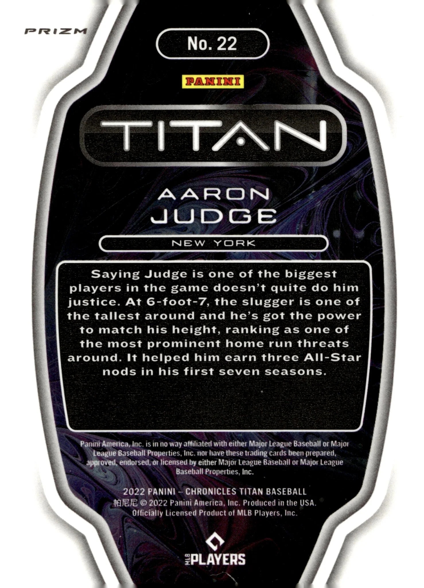 Aaron Judge 2022 Panini Chronicles Titan Xfractor Prizm #22 - Image 2