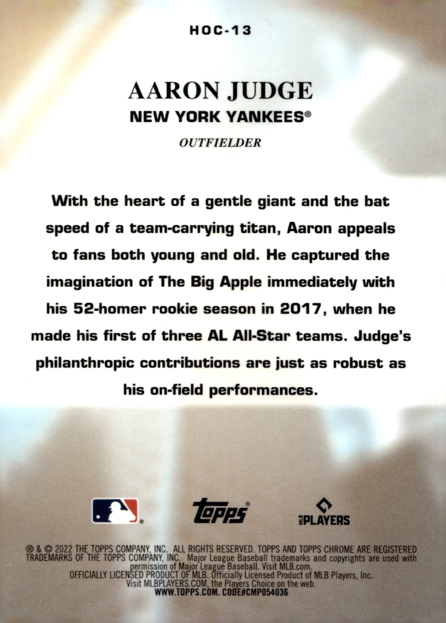 Aaron Judge 2022 Topps Chrome Heart of the City Refractor #HOC-13 #2 - Image 2