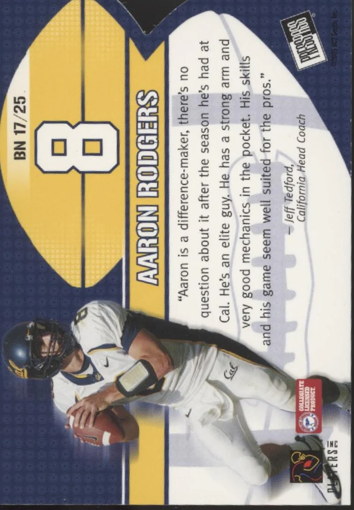 Aaron Rodgers 2005 Press Pass Big Numbers Die-Cut #BN17 - Image 2