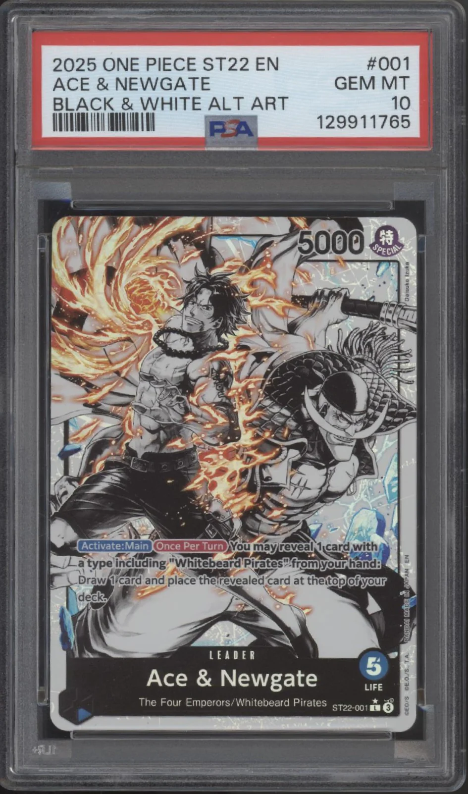 Ace & Newgate One Piece Card Game ST22 Black & White Alt Art #001 PSA 10