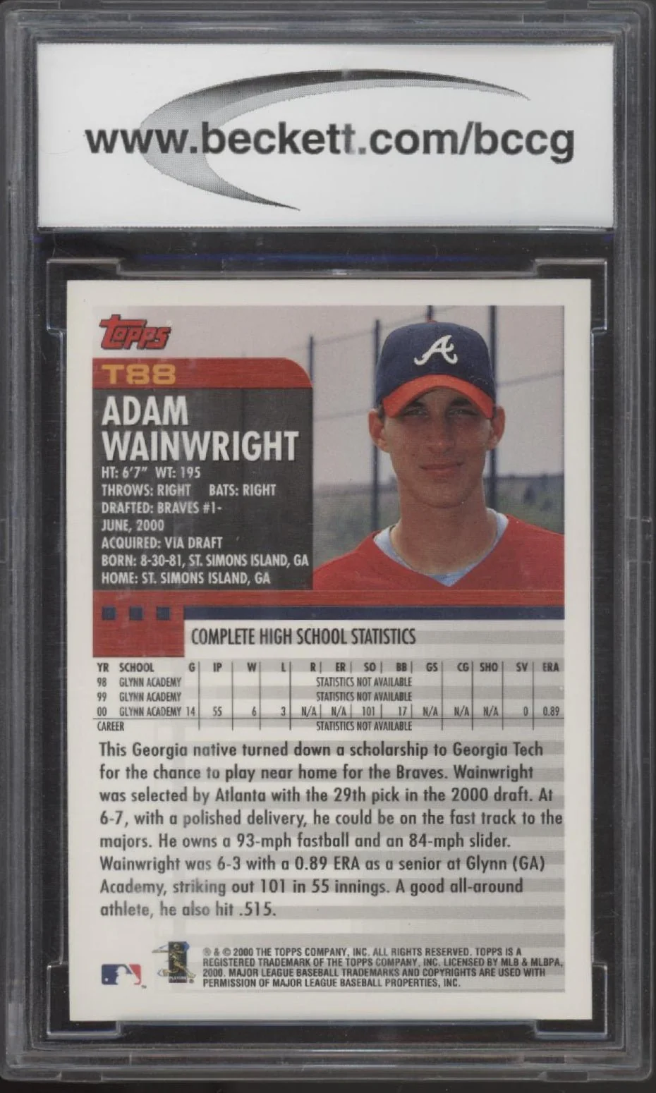 Adam Wainwright 2000 Topps Traded RC #T88 BCCG 10 - Image 2
