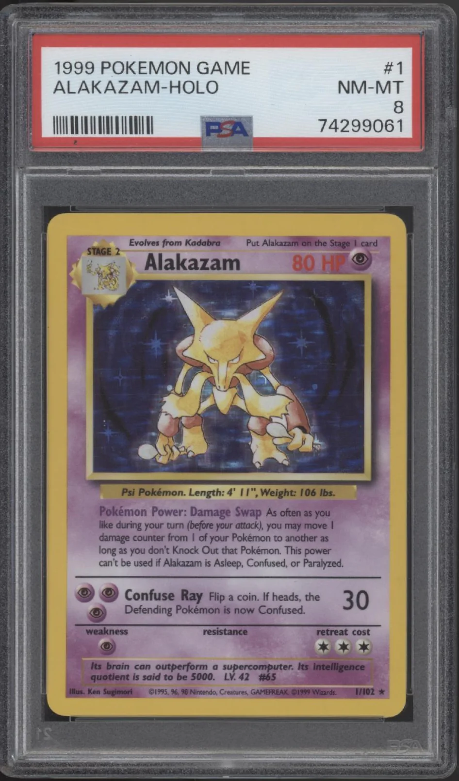 Alakazam Pokemon Base Set Holo #1 PSA 8
