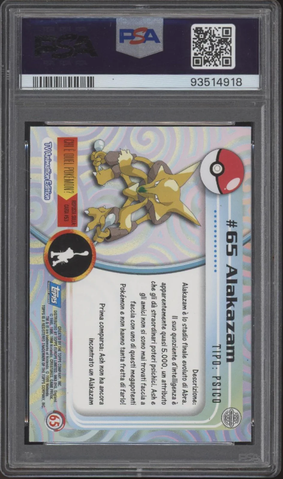 Alakazam Pokemon Topps TV Foil Italian #65 PSA 8 - Image 2