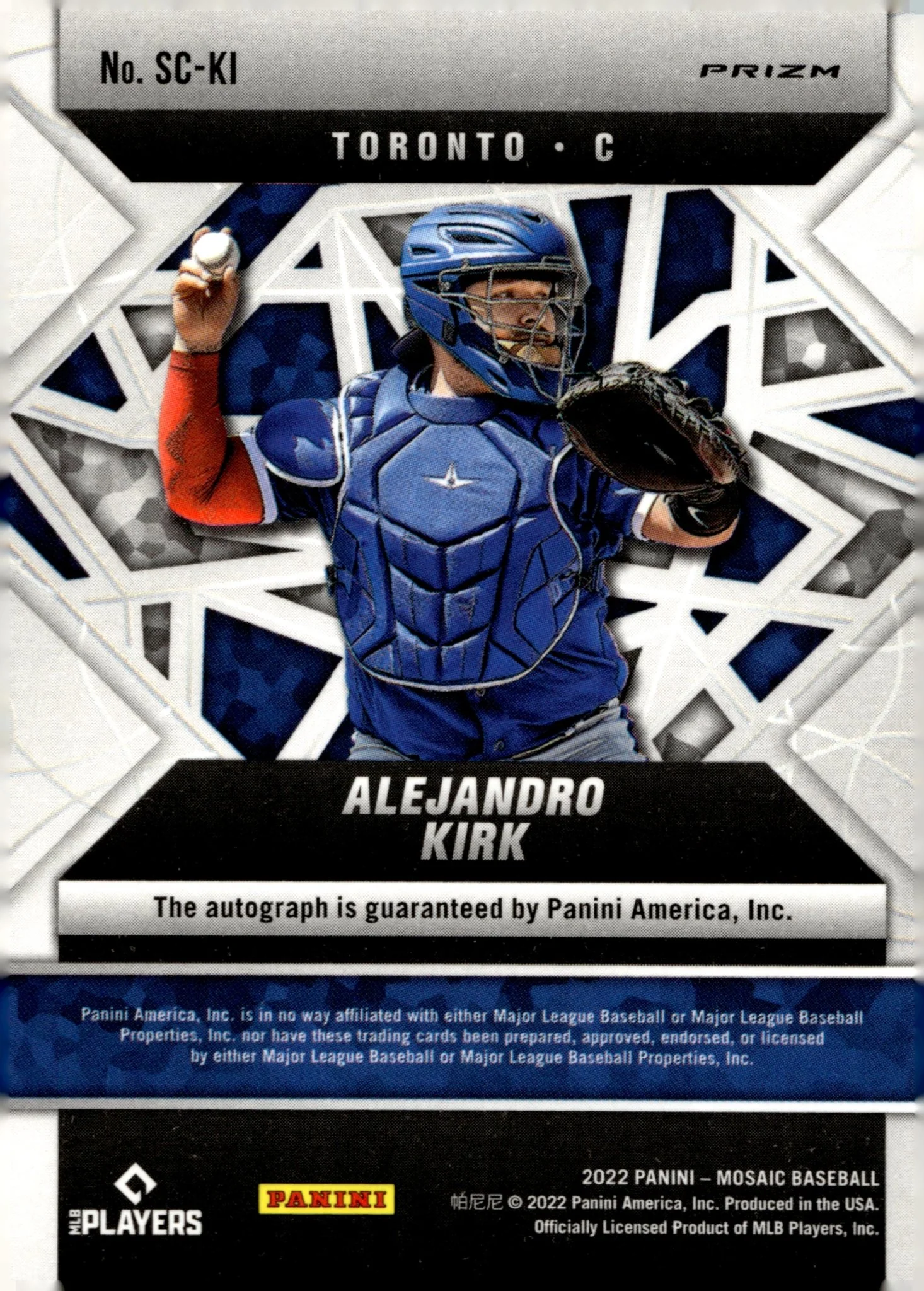 Alejandro Kirk 2022 Panini Mosaic Scripts Prizm Auto #SC-KI - Image 2