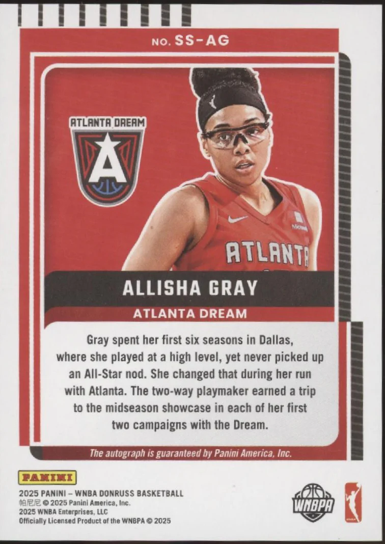 Allisha Dray 2025 Panini WNBA Donruss Signature Series Auto #SS-AG - Image 2