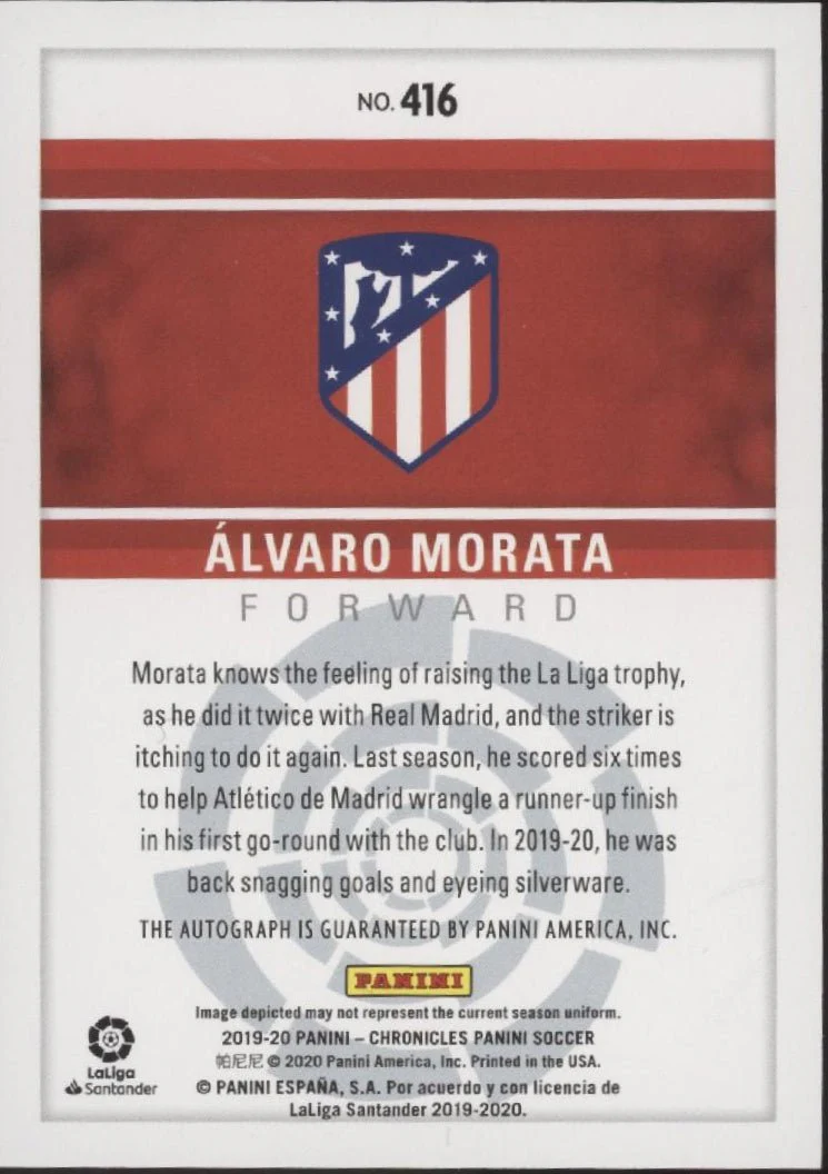 Alvaro Morata 2019-20 Panini Chronicles Panini Auto 267/500 #416 - Image 2