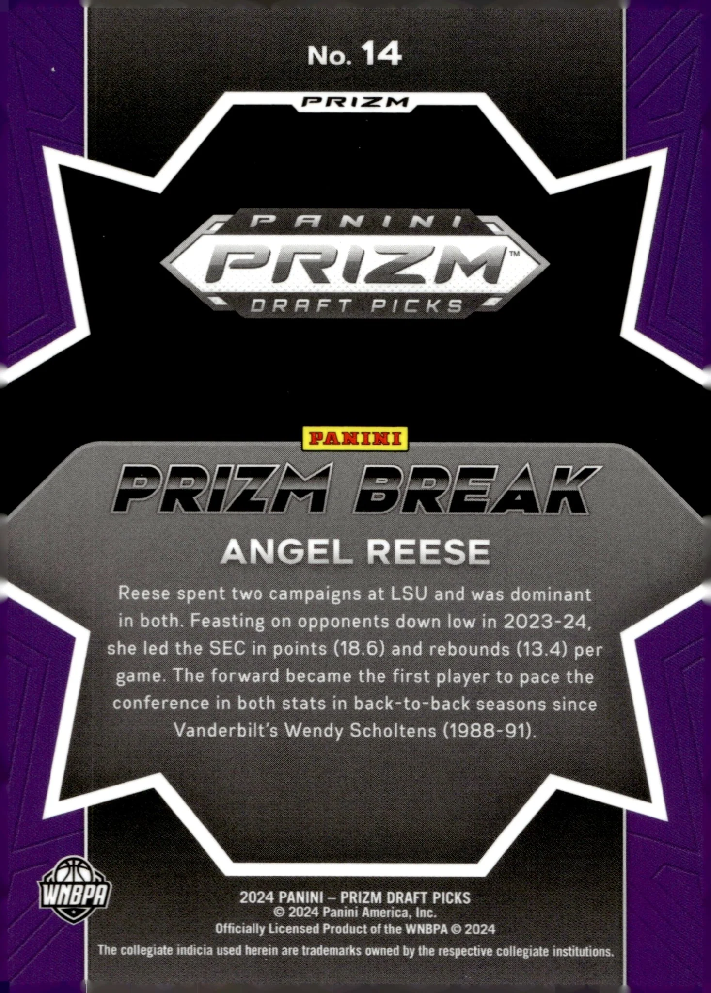 Angel Reese 2024 Panini Prizm Draft Picks Prizm Break Silver RC #14 #2 - Image 2