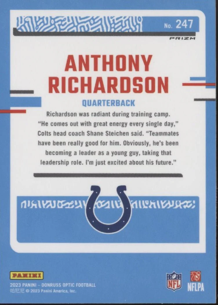 Anthony Richardson 2023 Panini Donruss Optic Rated Rookie Green Prism RC #247 - Image 2