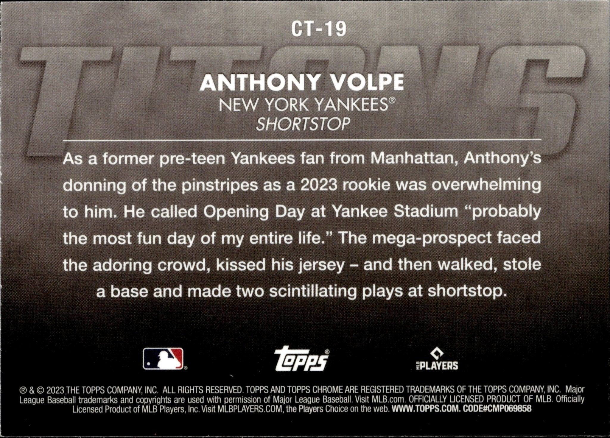 Anthony Volpe 2023 Topps Chrome Titans #CT-19 - Image 2