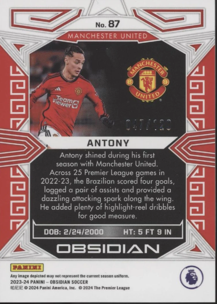 Antony 2023-24 Panini Obsidian 047/120 #87 - Image 2