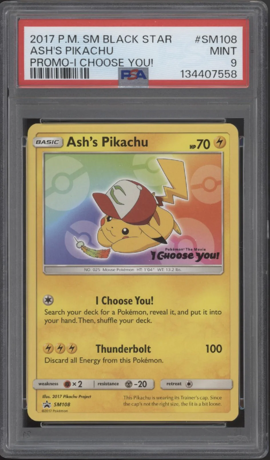 Ash's Pikachu Pokemon Black Star Promo I Choose You! #SM108 PSA 9 #3