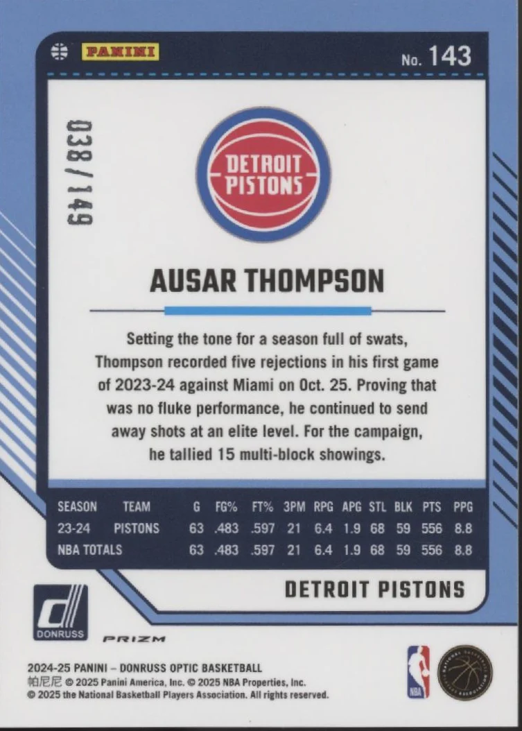 Ausar Thompson 2024-25 Panini Donruss Optic Green Shock Prizm 038/149 #143 - Image 2