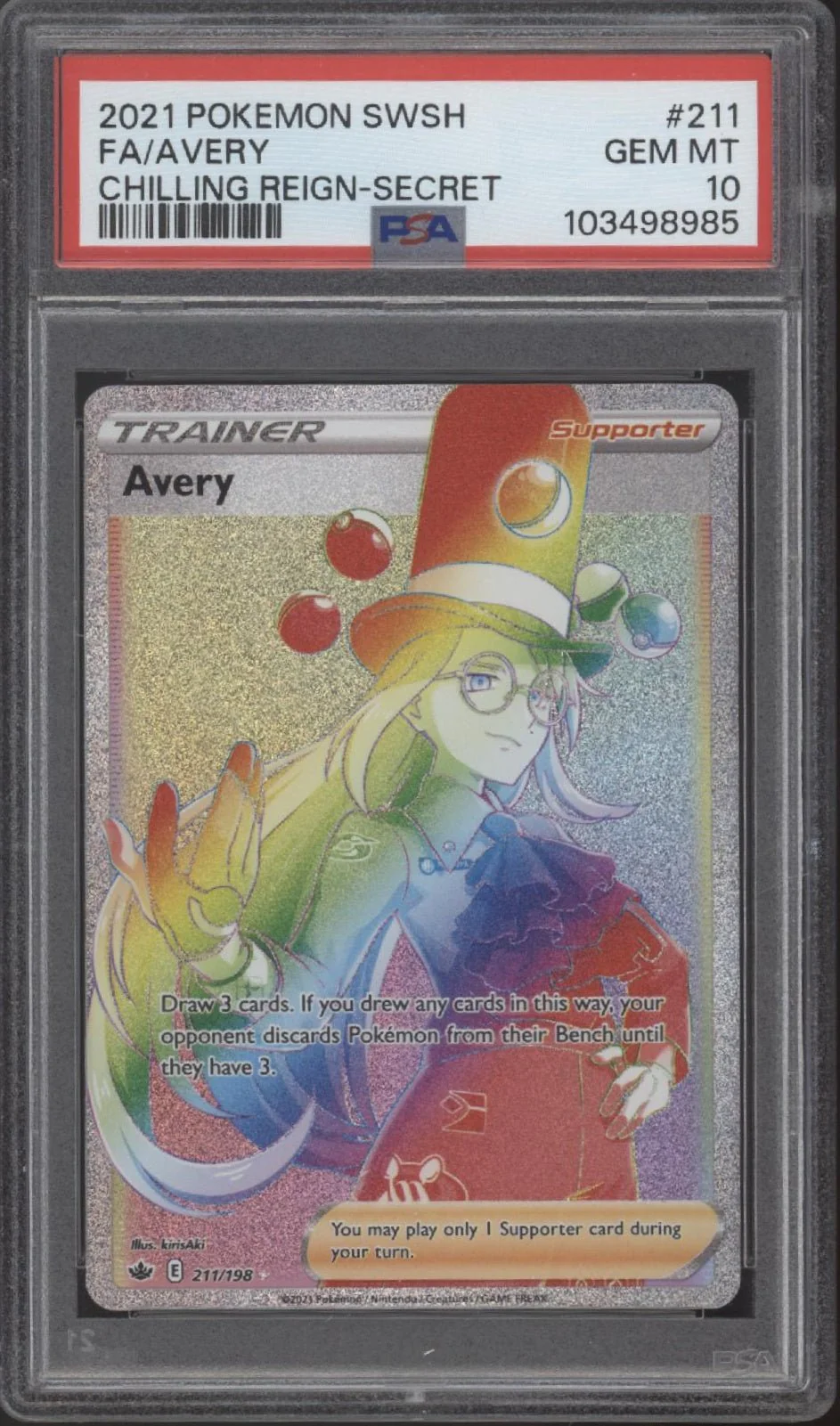 Avery Pokemon Chilling Reign Secret Rare Full Art #211 PSA 10