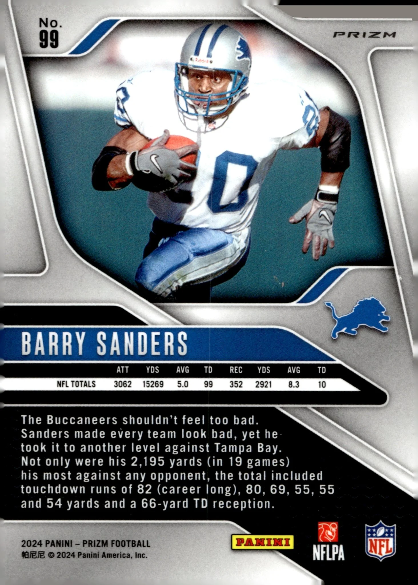 Barry Sanders 2024 Panini Prizm Neon Green Pulsar Prizm #99 - Image 2
