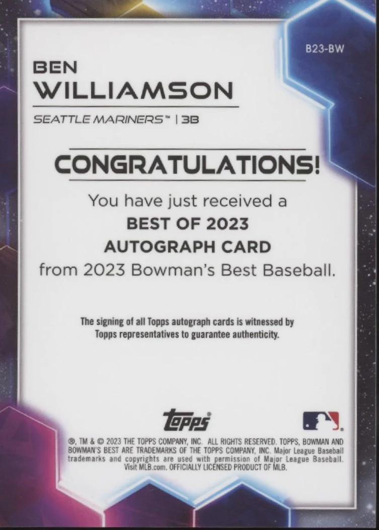 Ben Williamson 2023 Bowman's Best Blue Refractor Auto 050/150 #B23-BW - Image 2