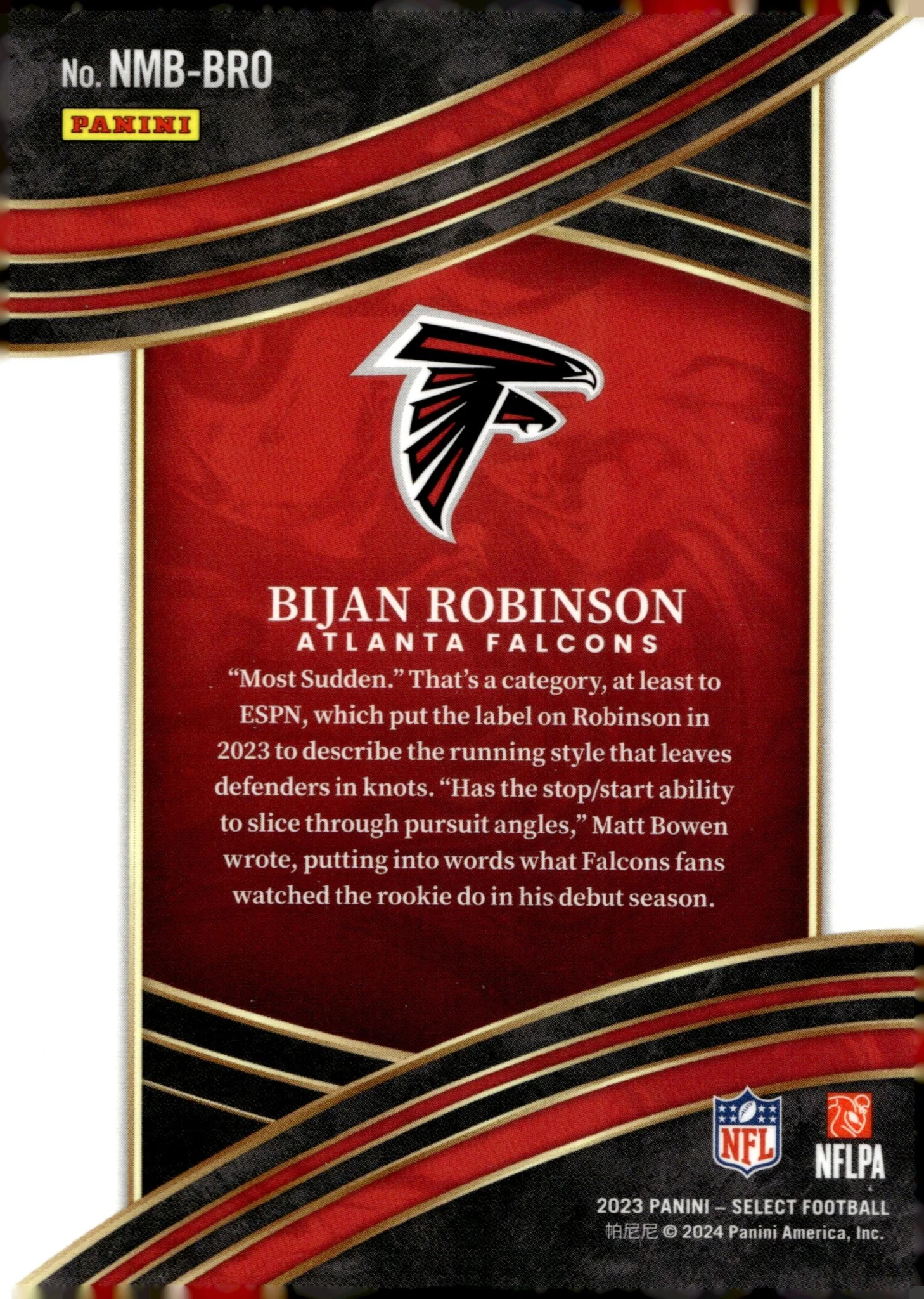 Bijan Robinson 2023 Panini Select Numbers 7 RC #NMB-BRO #2 - Image 2