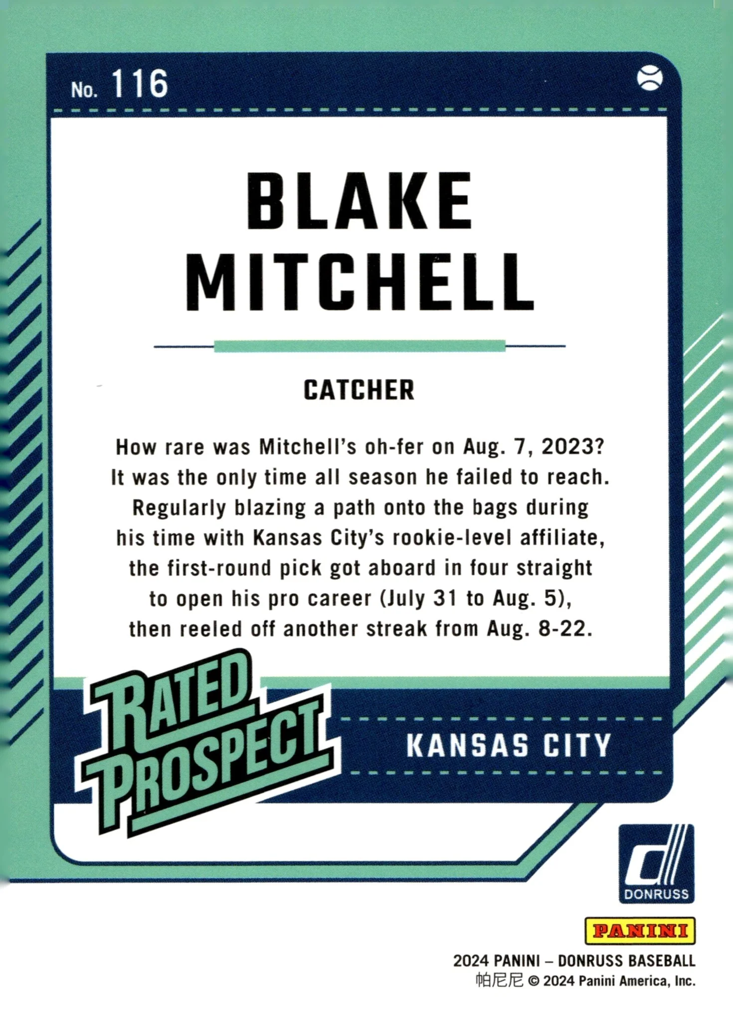 Blake Mitchell 2024 Panini Donruss Rated Prospect Fire Foil 17/75 #116 - Image 2