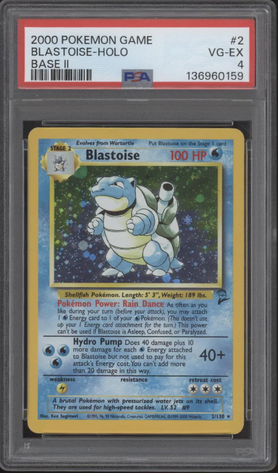 Blastoise Pokemon Base Set 2 Holo #2 PSA 4