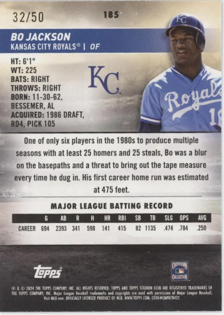 Bo Jackson 2024 Topps Stadium Club Blue 32/50 #185 - Image 2