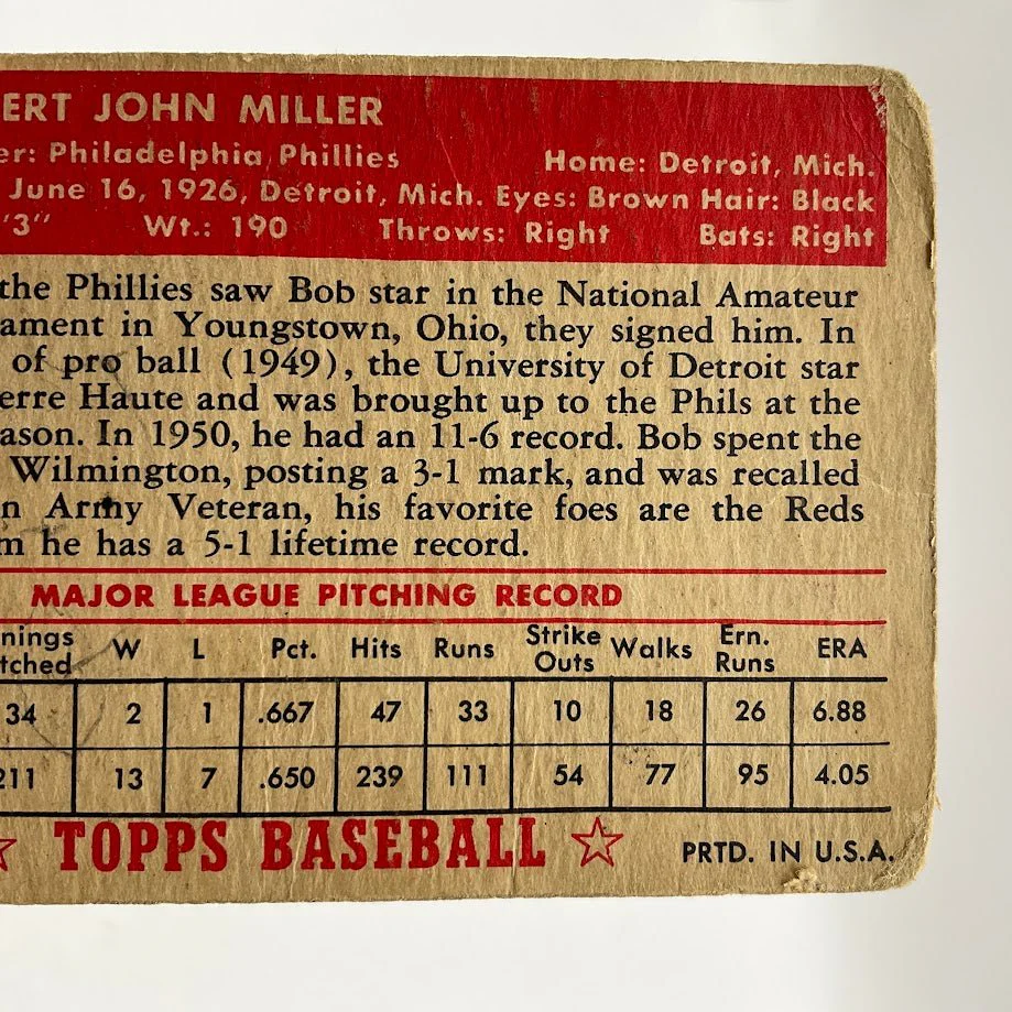Bob Miller 1952 Topps #187 Philadelphia Phillies PR - Image 5
