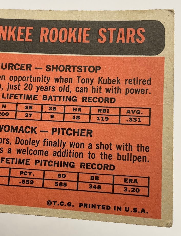 Bobby Murcer / Dooley Womack 1966 Topps Rookie Stars RC #469 VG-EX - Image 4