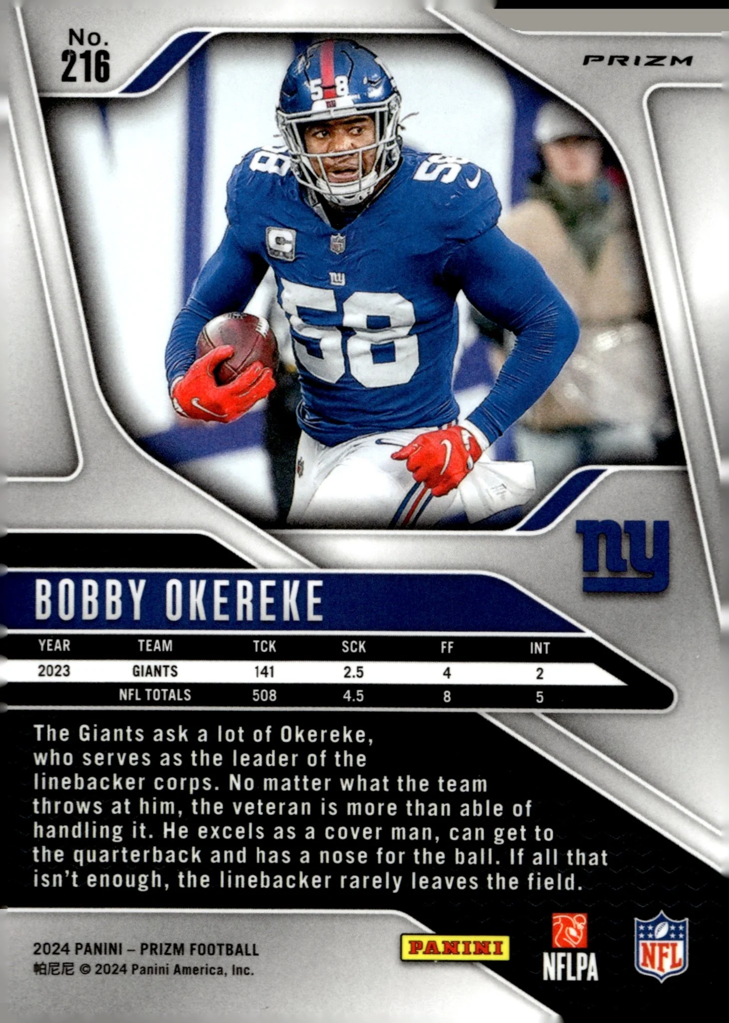 Bobby Okereke 2024 Panini Prizm Green Prizm #216 - Image 2