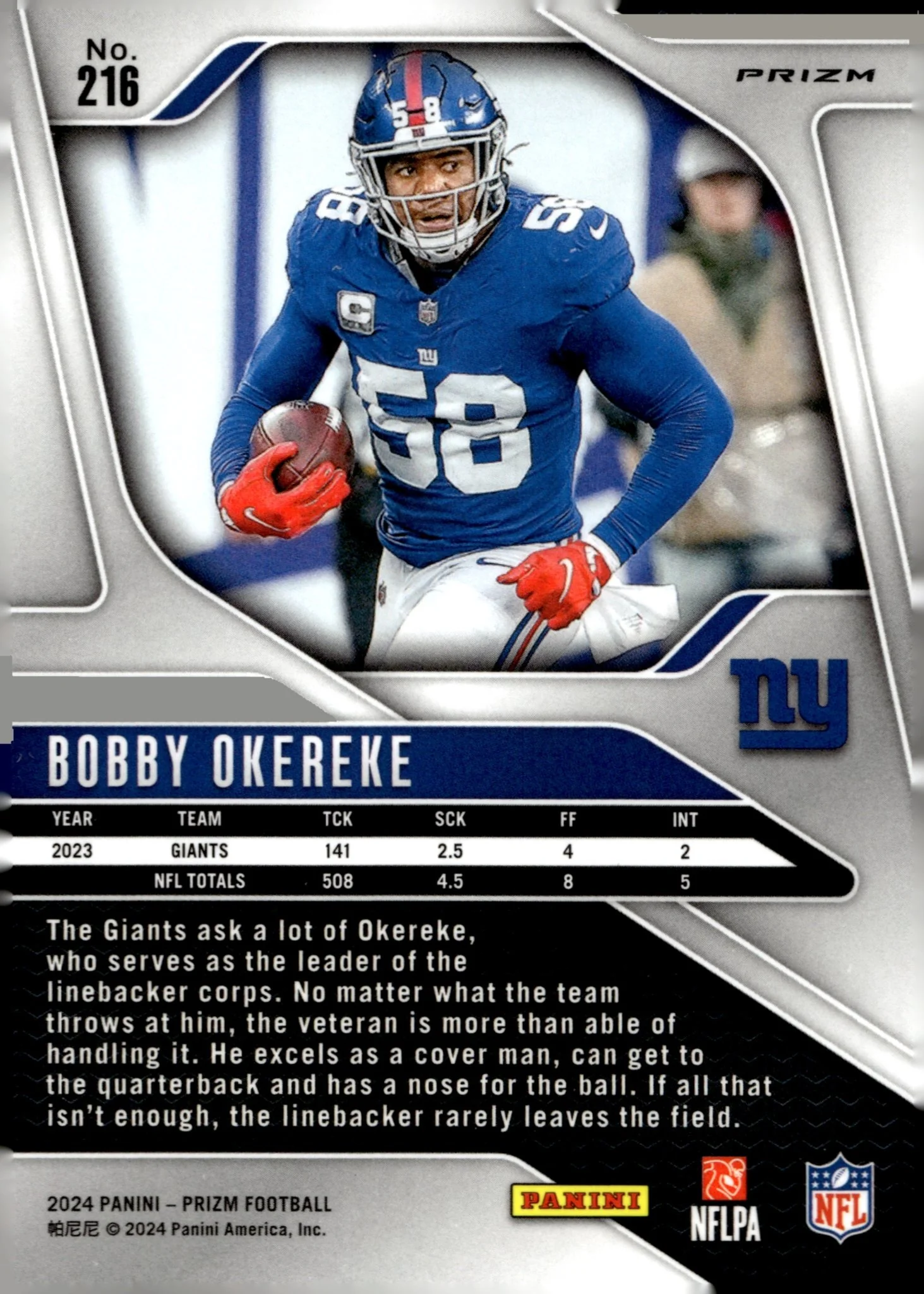 Bobby Okereke 2024 Panini Prizm Red White & Blue Prizm #216 - Image 2