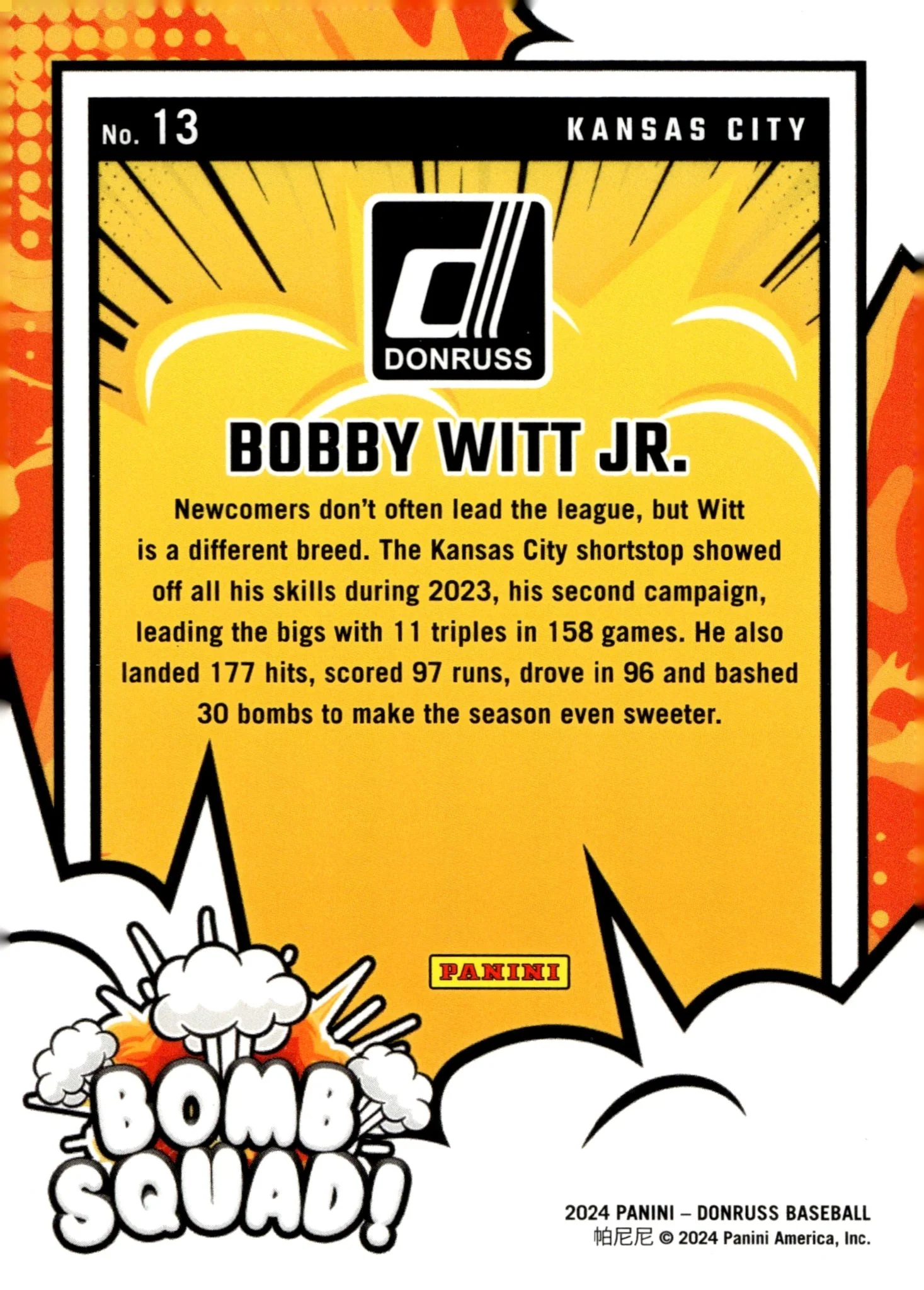 Bobby Witt Jr. 2024 Panini Donruss Bomb Squad! #13 #1 - Image 2