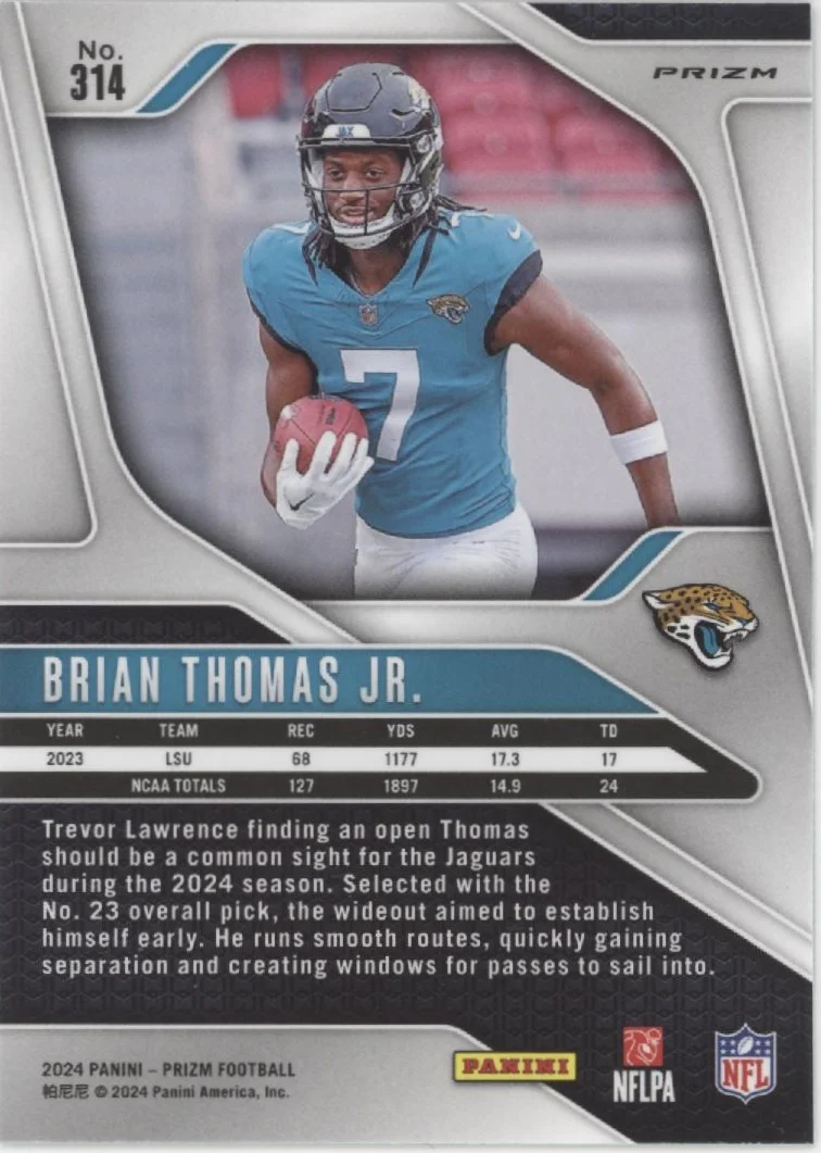 Brian Thomas Jr. 2024 Panini Prizm Green Wave Prizm RC #314 - Image 2