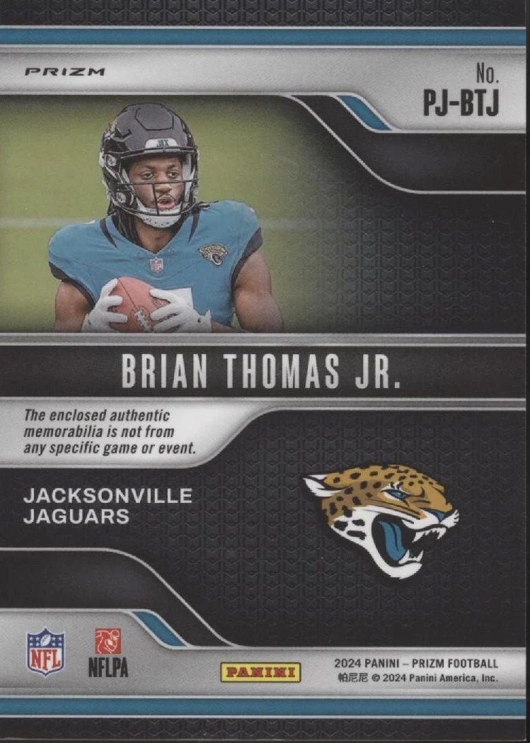 Brian Thomas Jr. 2024 Panini Prizm Premier Pink Prizm Swatch RC #PJ-BTJ - Image 2