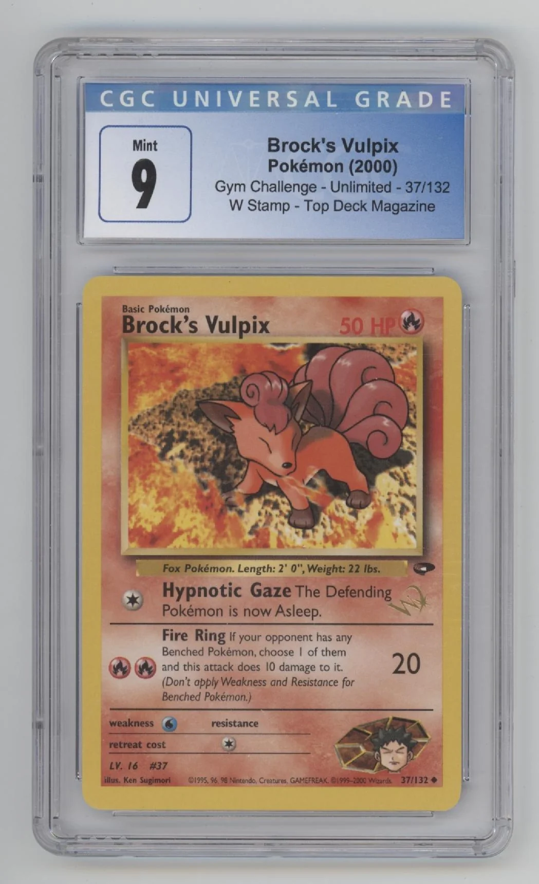 Brock's Vulpix Pokemon Gym Challenge W Stamp Top Deck Magazine #37 CGC 9