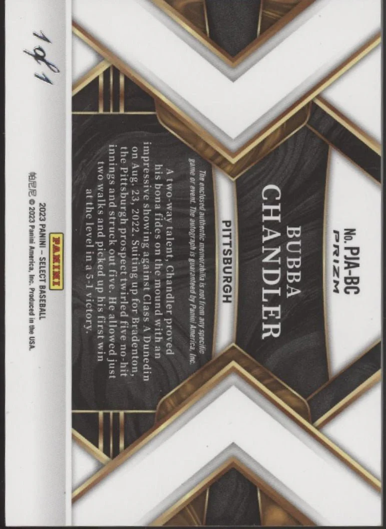 Bubba Chandler 2023 Panini Select Prizm Swatch RC Auto 1 of 1 - Image 2