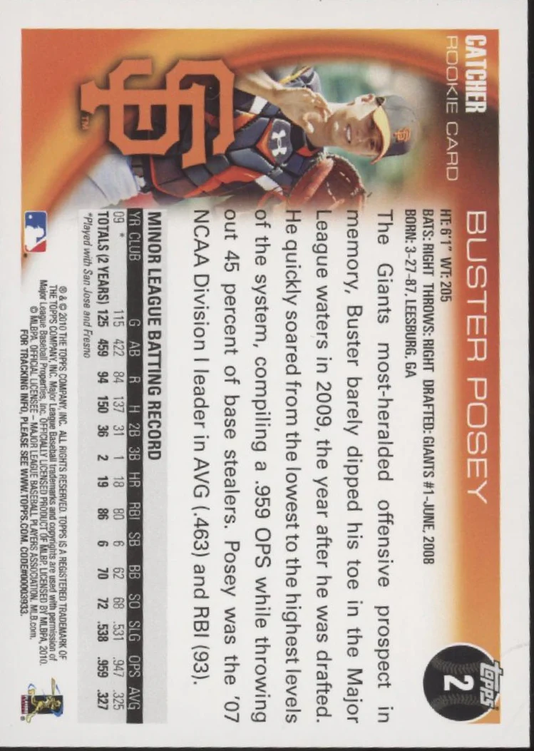 Buster Posey 2010 Topps RC #2 - Image 2