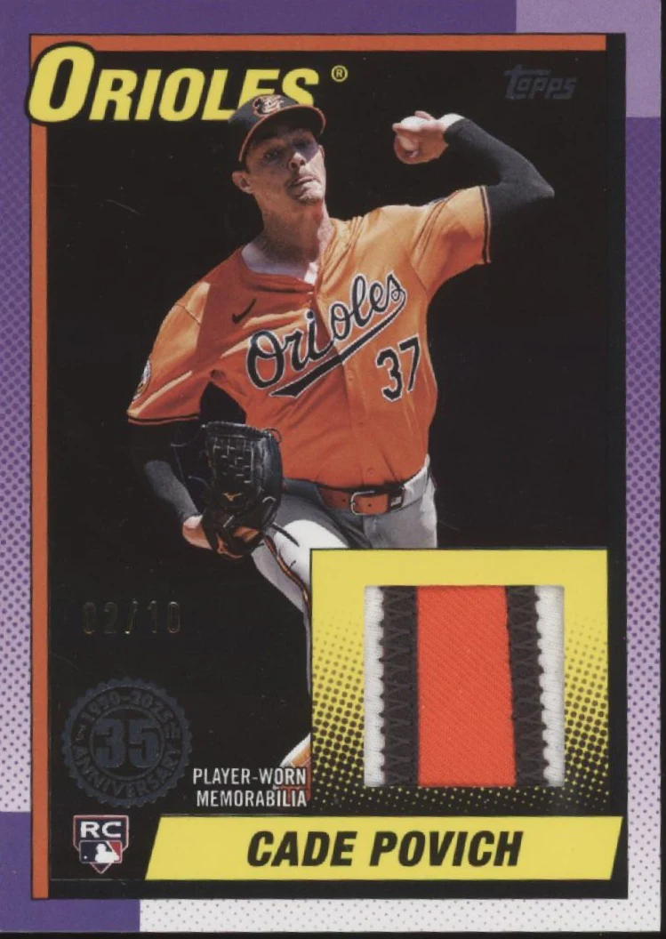 Cade Povich 2025 Topps 35th Anniversary Purple Swatch RC 02/10 #90R2-CP