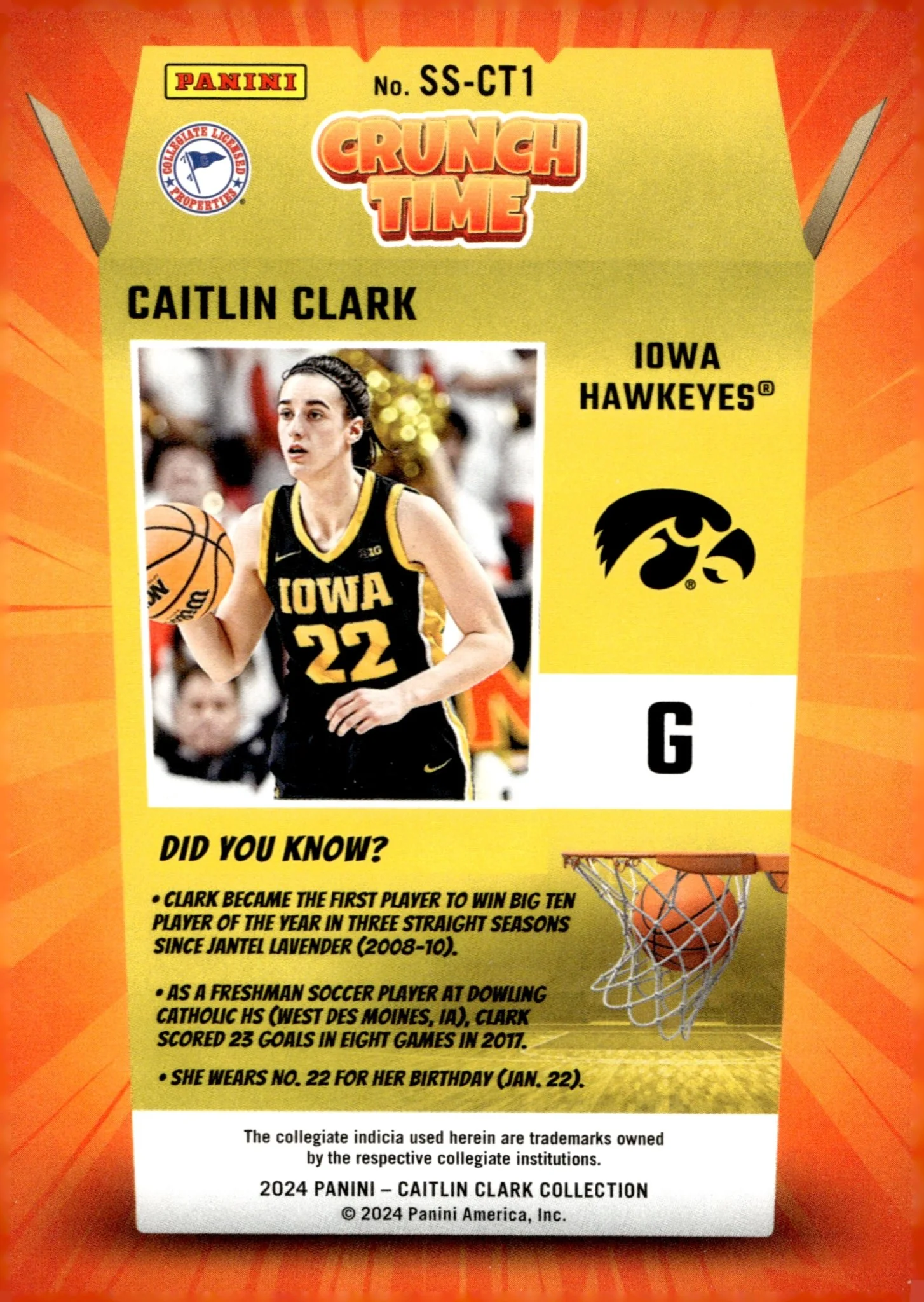 Caitlin Clark 2024 Panini Caitlin Clark Collection Crunch Time RC #SS-CT1 - Image 2