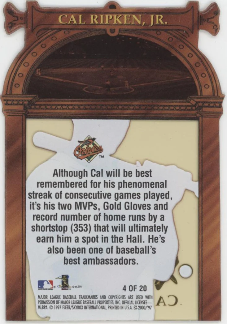 Cal Ripken Jr. 1997 Fleer EX 2000 Hall or Nothing Die-Cut #4 - Image 2