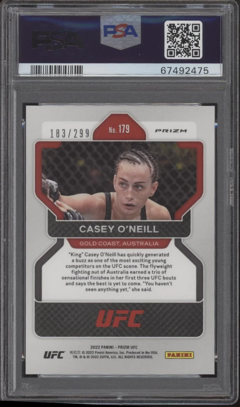 Casey O'Neill 2022 Panini Prizm Red Prizm RC 183/299 #179 PSA 10 - Image 2