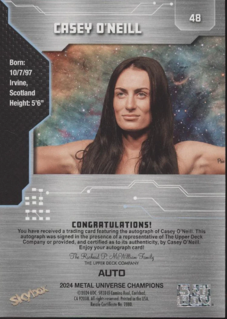 Casey O'Neill 2024 Skybox Metal Universe Champions RC Auto #48 - Image 2