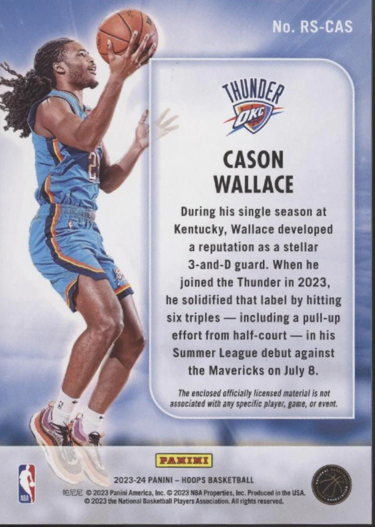 Cason Wallace 2023-24 Panini Hoops Rise n Shine Swatch #RS-CAS - Image 2