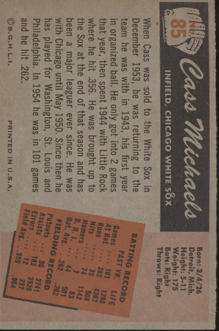 Cass Michaels 1955 Bowman #85 Chicago White Sox EX - Image 2