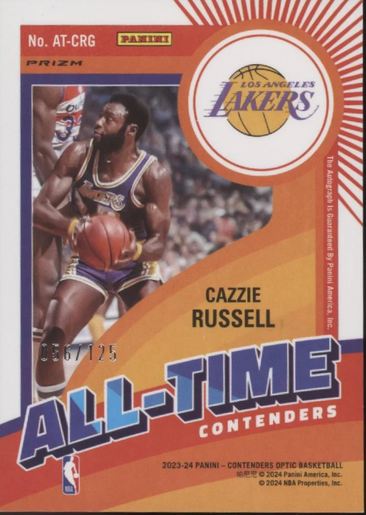 Cazzie Russell 2023-24 Panini Contenders Optic All-Time Prizm Auto 056/125 - Image 2