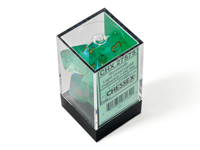 Chessex: Borealis LightGreen/Gold Luminary Polyhedral 7-Dice Set