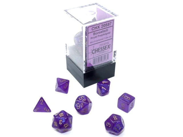 Chessex: Borealis RoyalPurple/Gold MINI Polyhedral 7-Dice Set