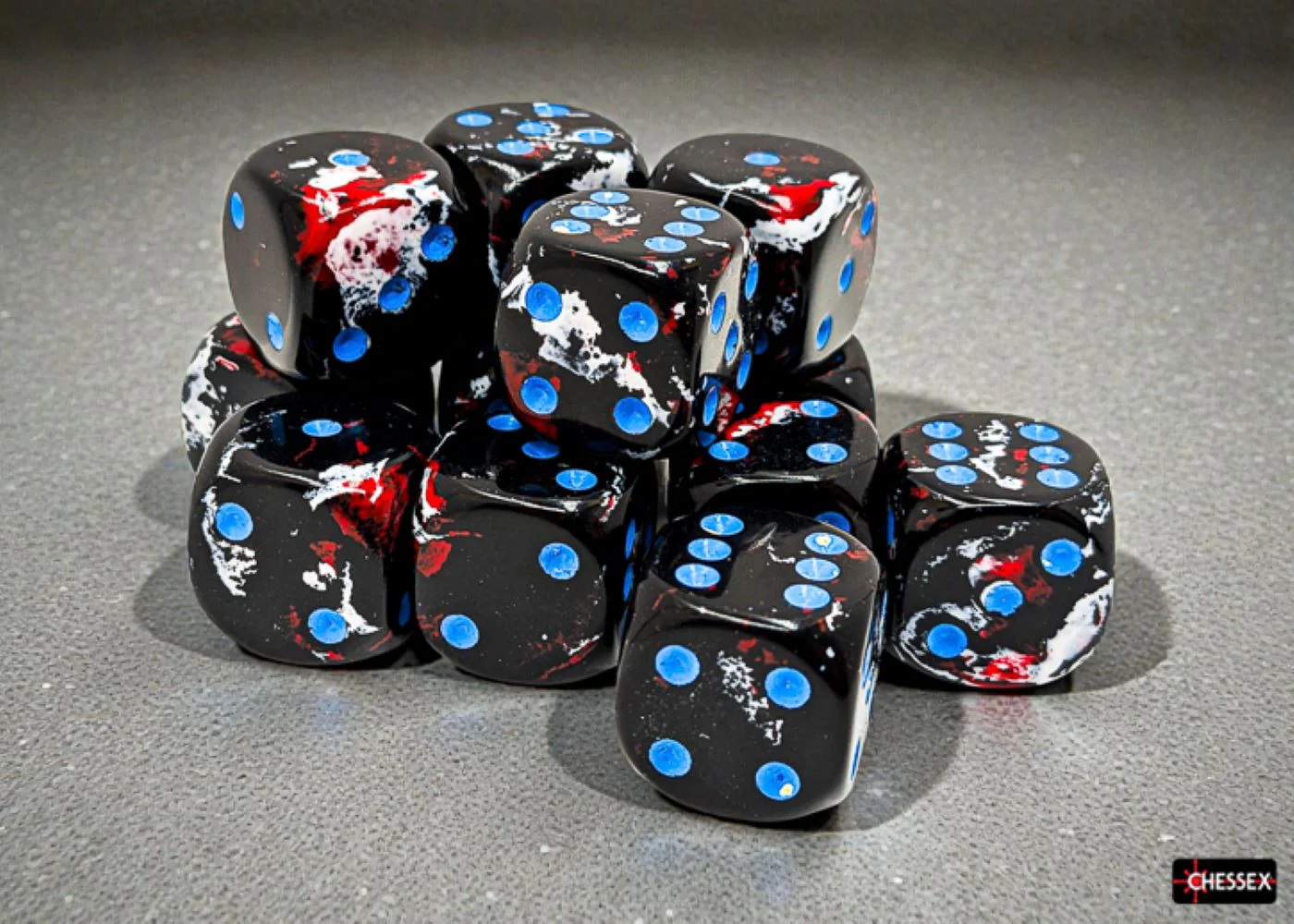 Chessex: Dark Side/Blue 16mm d6 Dice Block (12 Dice) - Image 3