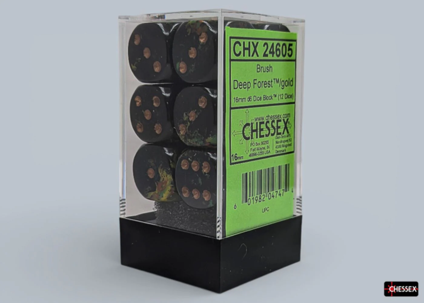 Chessex: Deep Forest/Gold 16mm d6 Dice Block (12 Dice)