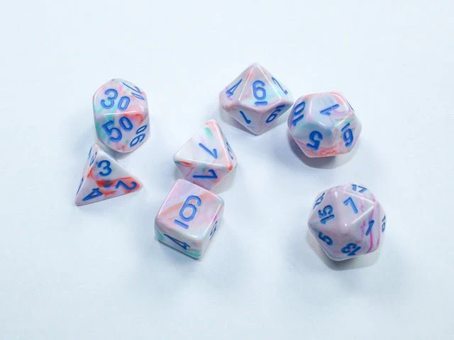 Chessex: Festive Pop-Art/Blue MINI Polyhedral 7-Dice Set
