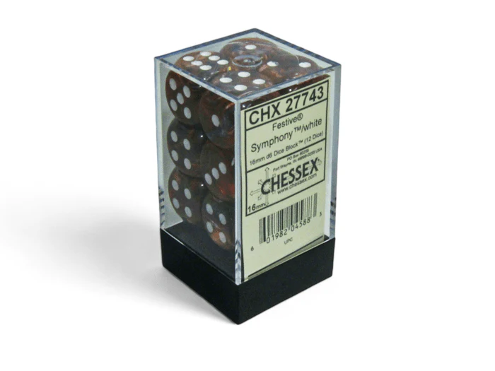 Chessex: Festive Symphony/White 16mm d6 Dice Block (12 Dice)