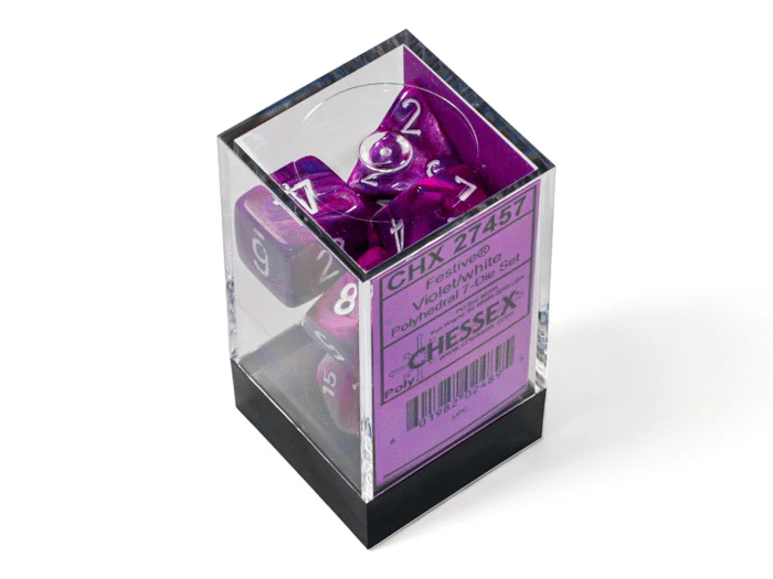 Chessex: Festive Violet/White Polyhedral 7-Dice Set