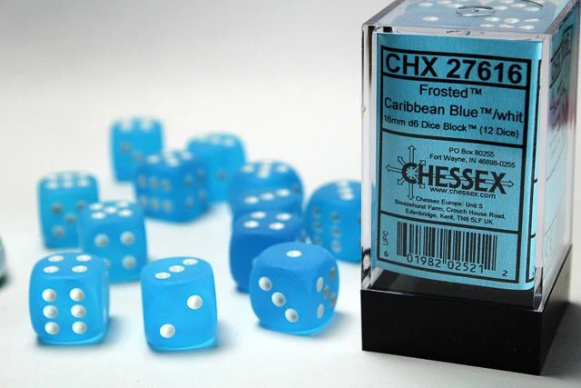 Chessex: Frosted Blue/White 12mm d6 Dice Block (36 Dice)