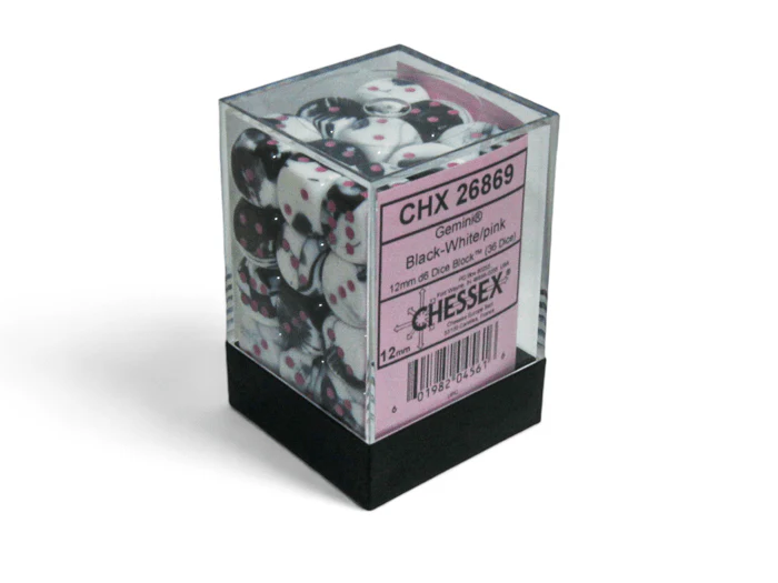 Chessex: Gemini Black/White 12mm d6 Dice Block (36 Dice)